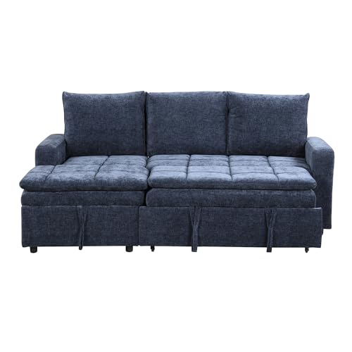 Convertible Sofa Couch with Storage Chaise, 3 Seat Sectional Sofa Set with Pullout Bed for Living Room, L-Shaped Modern Polyester Modular Sofa Sleeper for Office, Apartmen (Grey)