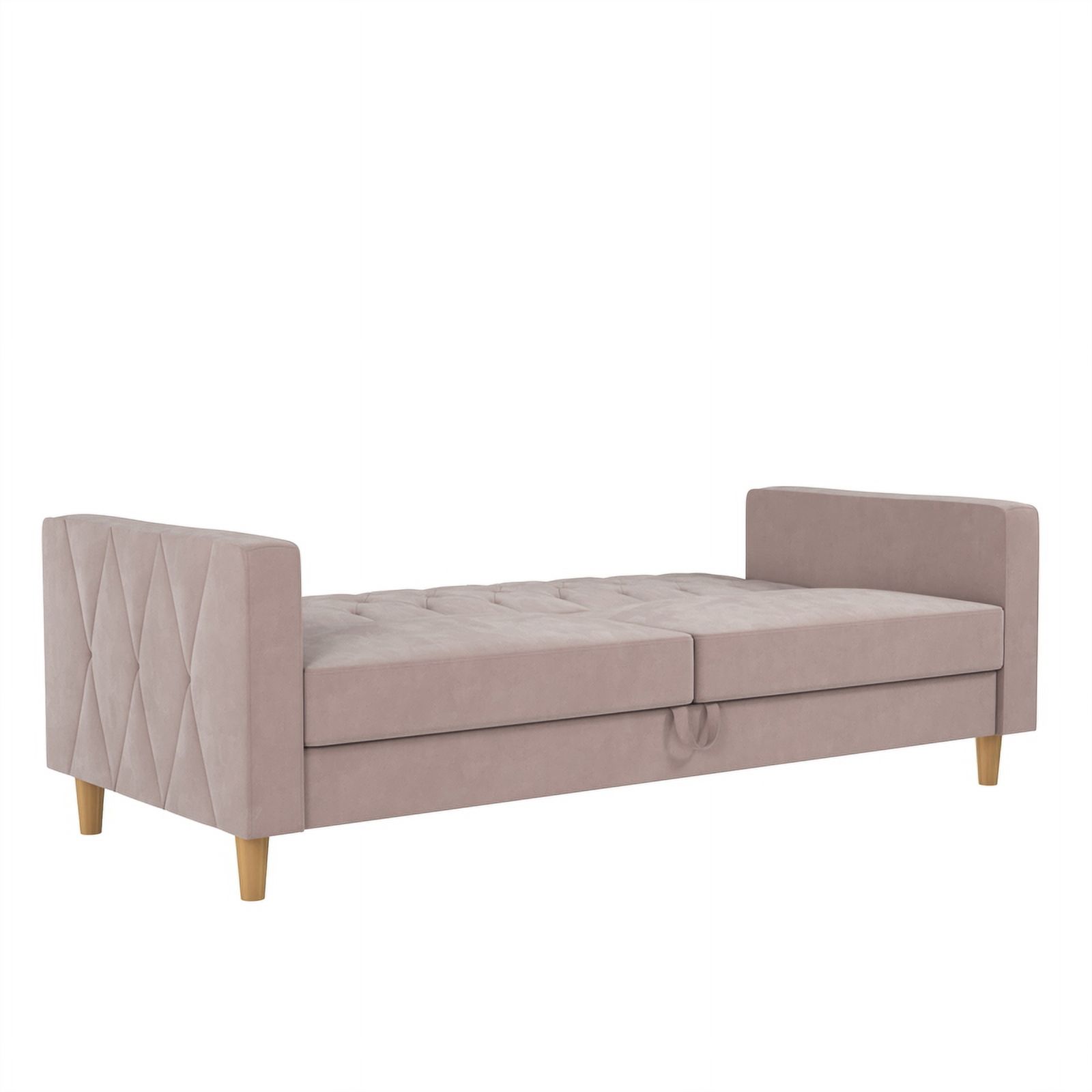 Pemberly Row Contemporary Futon with Storage in Blush Velvet