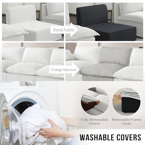 Cloud Modular Sectional Sofa,White 5 Seaters L Shape Down Fill Sectional Convertible Deep Seat Modular Couch with Ottoman,Detachable Couch Cushion Covers Sofa for Living Room