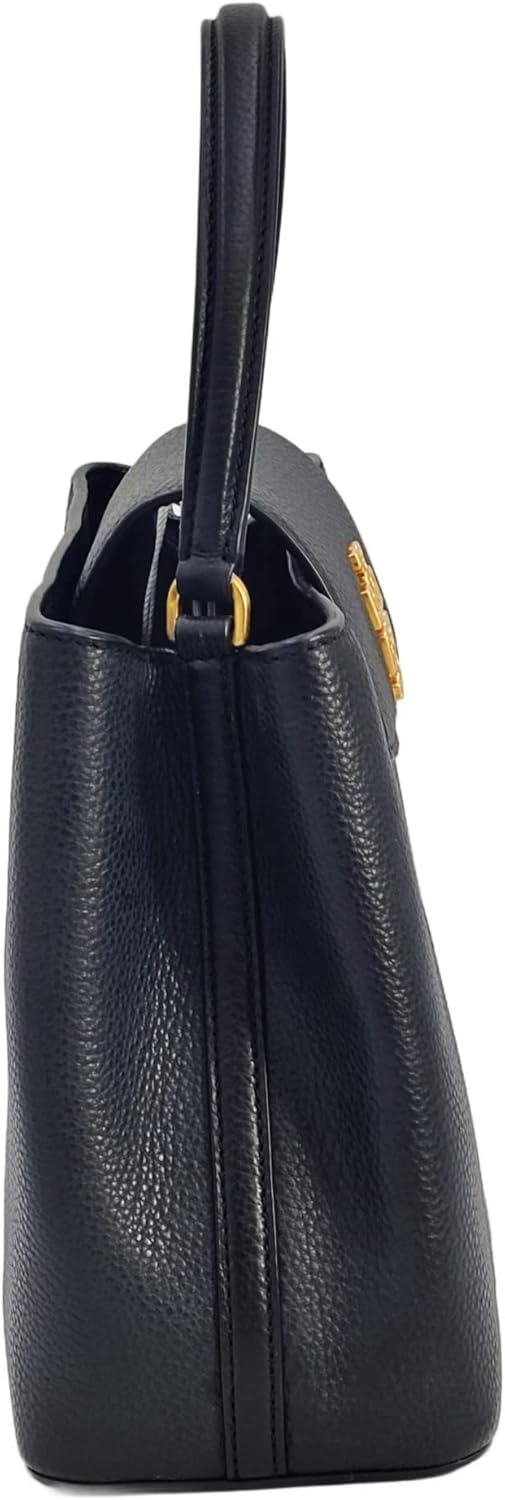 Tory Burch 140972 Britten Black With Gold Hardware Pebbled Leather Women's Satchel Bag