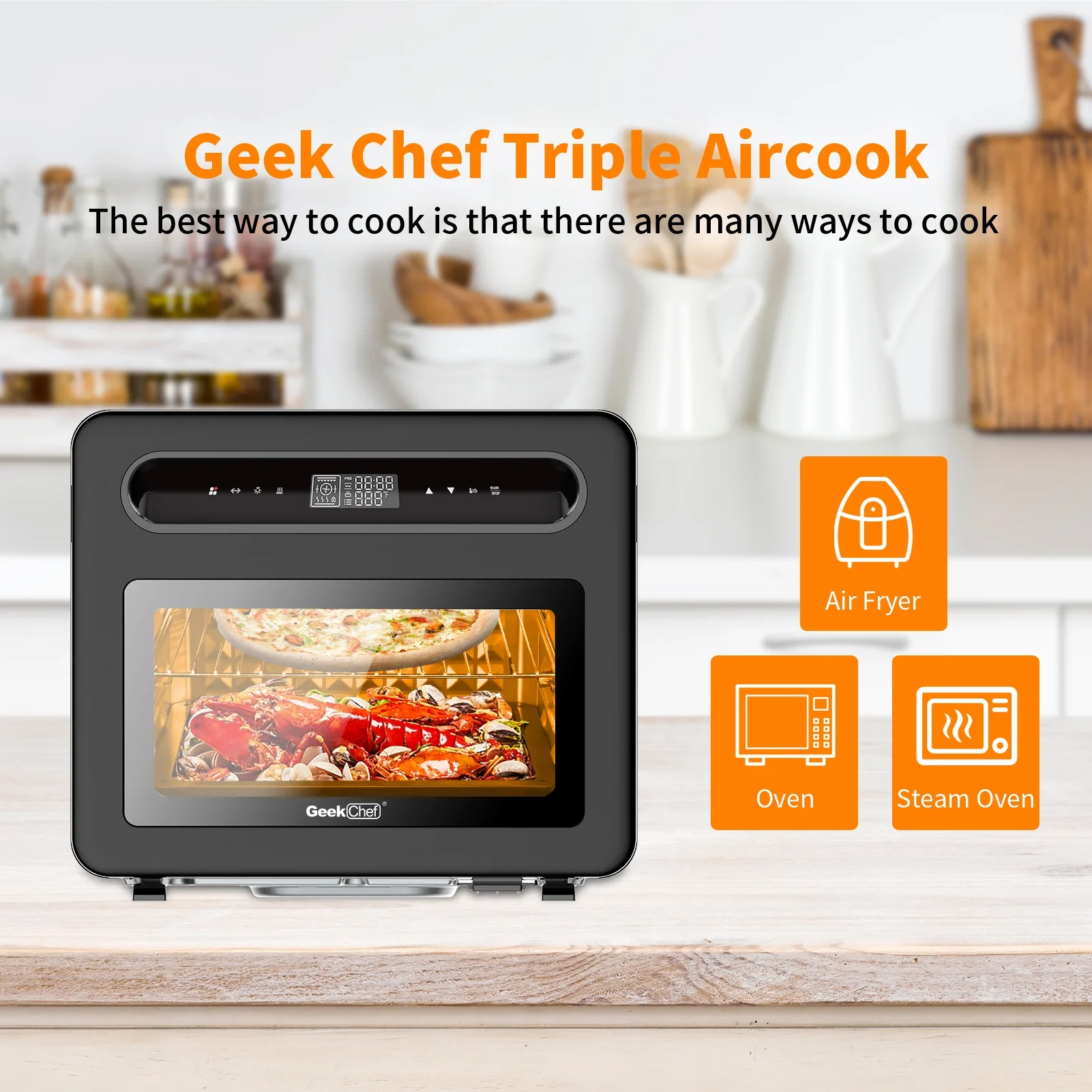 Air Fryer Toast Oven Combo with Rotisserie and Dehydrator Extra Large Capacity Family Size,with 6 Slice Toast, 12" Pizza,26 QT