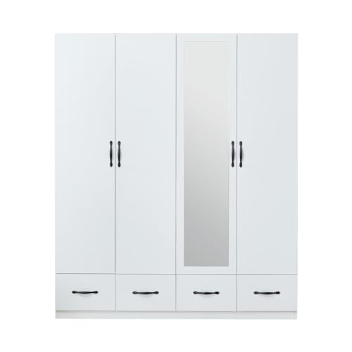 Wardrobe Closet, 2 Door Wardrobe Cabinet with Storage Cabinet, Armoire Wardrobe Closet with Storage Drawers, Bedroom Armoires with Hanging Rod, White Wooden Closet (71" H x 32" W x 20" D)