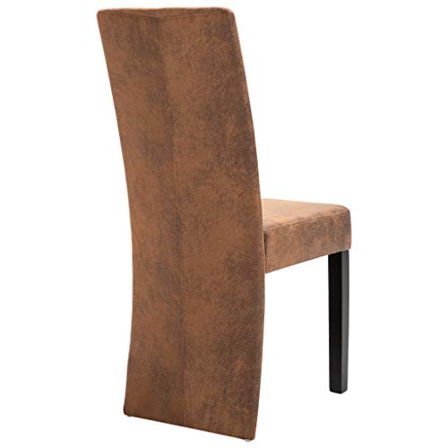 (Fast Delivery) Dining Chairs PU Leather Kitchen Chair Urban Style Dining Side Chair with Solid Wood Legs for Dining Room/Living Room/Kitchen/Restaurant Dining Chairs 4 pcs Brown Faux Suede Leather