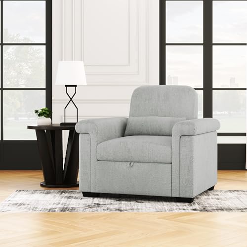 Merax 3-in-1 Convertible Sofa Chair Bed with Adjust Backrest and Lumbar Pillow, Pull Out Lounger Sleeper Multi-Functional Single Recliner for Living Room, Apartment, Small Space, 34.6, Dark Blue