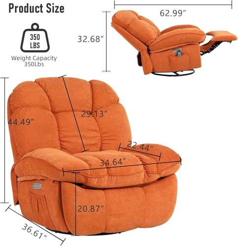 DYHOME Power Recliner Chair Massage Rocker Recliner with Heated, Small Swivel Rocking Recliner Chairs for Adults, Ergonomic Lounge Chair with USB, USB-C for Living Room, Green