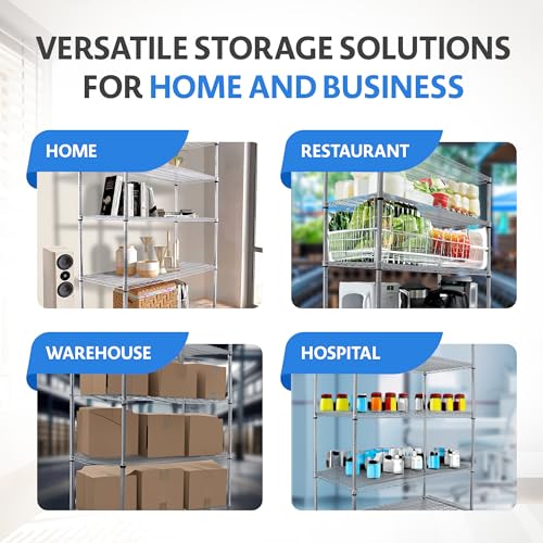 4000 LBS Heavy Duty Wire Rack 48 x 24 x 76, 5-Tier NSF Commercial Rolling Rack with Wheels, Chrome Metal Shelving Unit for Garage, Kitchen, Warehouse, Adjustable Storage Shelf, Crescent