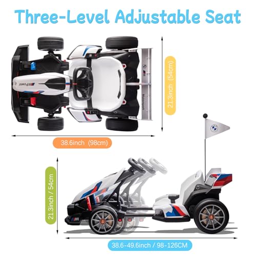 36V Electric Go Kart for Kids, Licensed BMW Battery Powered Drift Racing Go Kart, 7.5 MPH Drift Kart with Dual 300W Powerful Motor, Kids Race Pedal Go Karting Car w/Adjustable Speed, White
