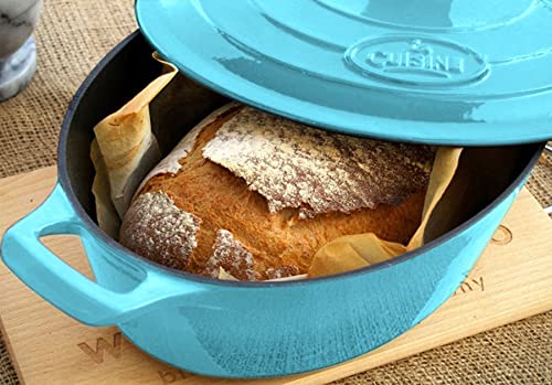 La Cuisine 6270 Enameled Cast Iron Covered Oval Dutch Oven Casserole Pot, 6.75 QT (6.5 Liter) / 13x9.8x6.3” (33x25x16 CM). Internal Cream White Enamel, Exterior 2 - tone Blue Enamel Coating Finish