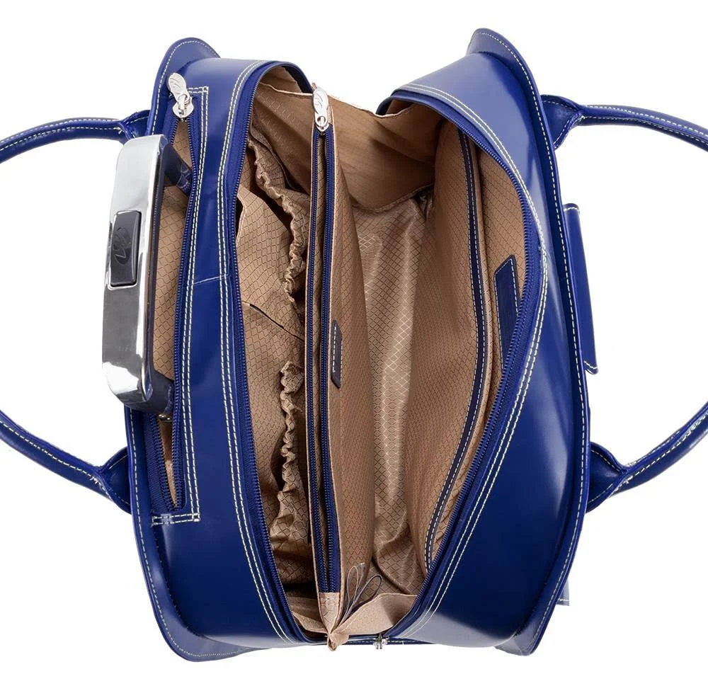 McKlein Edgebrook Leather Wheeled Laptop Briefcase - Navy