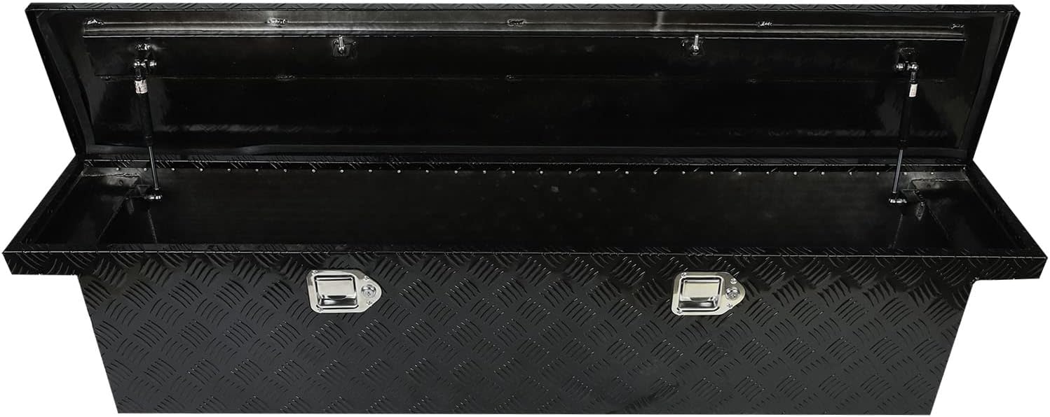 18X17X17.75 Black Aluminum 5 Bar Tread Tool Box Truck Car Outdoor Trailer Pickup Underbody Toolbox,RV Storage Organizer，Underbed Tools Organizer W/Lock Latch w/Keys