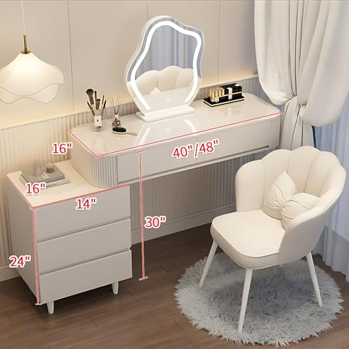 Fashionable Vanity Table with Drawers - Vanity Table Set | LED Smart Makeup Mirror Included | Modern Bedroom Vanity | Solid Wood Material | New Makeup Experience (Round Mirror, 40")