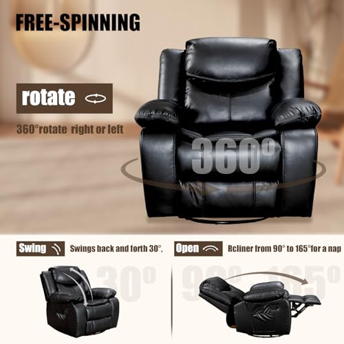 Recliner Chair, PU Leather Recliners with Massage and Heating, 37" Width Reclining Chair Sofa for Living Room, Bedroom, Nursery, Manual Recliner Chairs for Reading/Nap/Relax/Casual（Air Leather, Black）