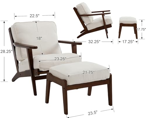 chairus Mid-Century Modern Accent Chair Linen Fabric Upholstered Living Room Chair Comfy Single Chair for Bedroom Reading Room Lounge with Arm & Solid Wood Frame, Fabric Beige