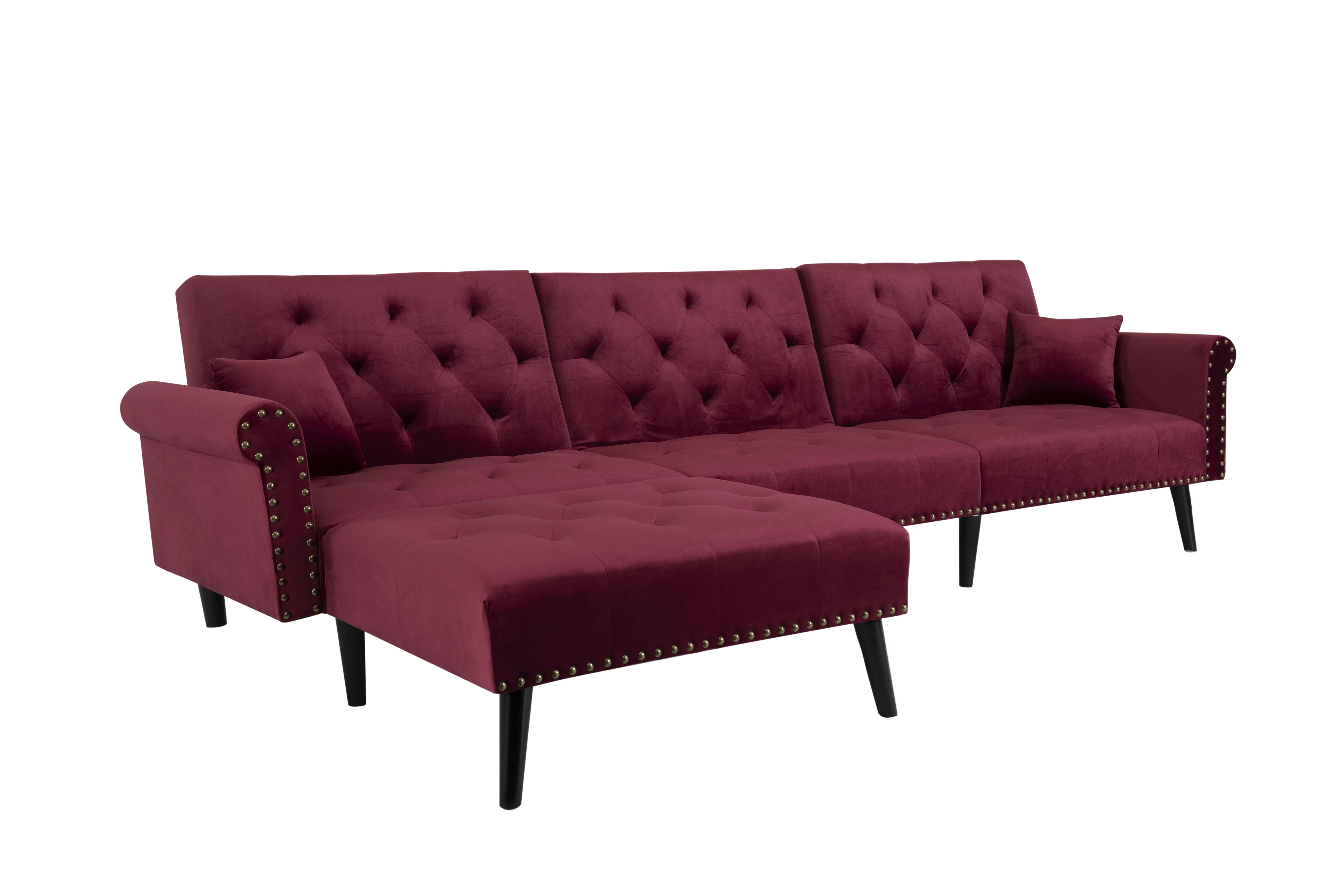 Convertible Sectional Sofa Bed - L-Shaped Reversible Reclining Velvet Sofa with 3 Seats and Pillows for Living Room Small Apartment Spaces Furniture Set