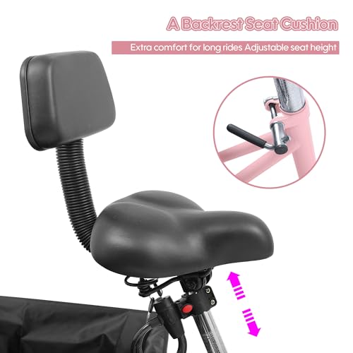 26 Inch Tricycle for Adults, 7 Speed Beach Cruiser Bike Adult Tricycles for Women Men, 3 Wheel Bikes for Adults Large Seat with Backrest, Three Wheel Bikes with Front & Rear Baskets