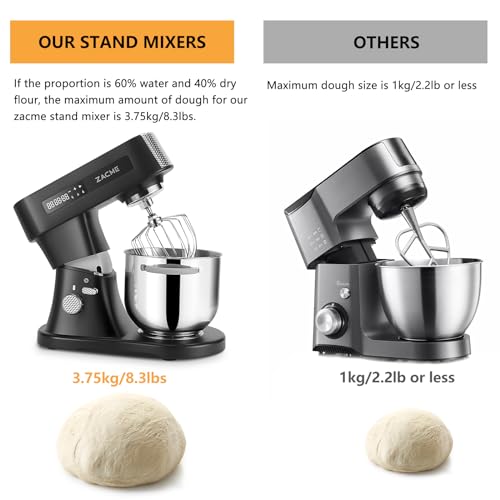 ZACME Stand Mixer Kitchen Standing Mixer with Stainless Steel Bowl,Tilt-Head Kitchen Food Mixers with Dough Hook, Mixing Beater, Whisk, Splash Guard