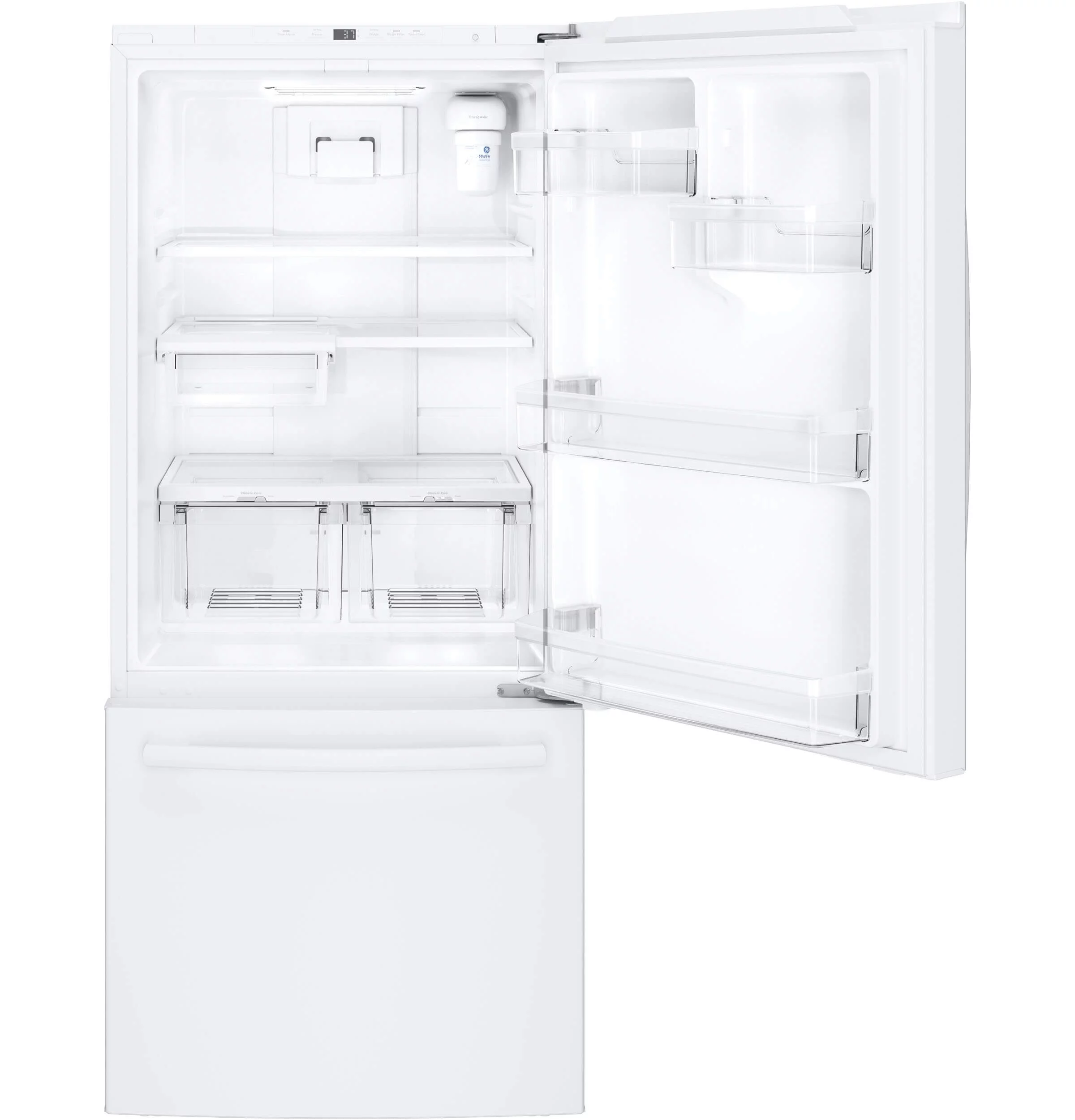 GE Appliances GDE21EGKWW 30 Inch Bottom Freezer Refrigerator White