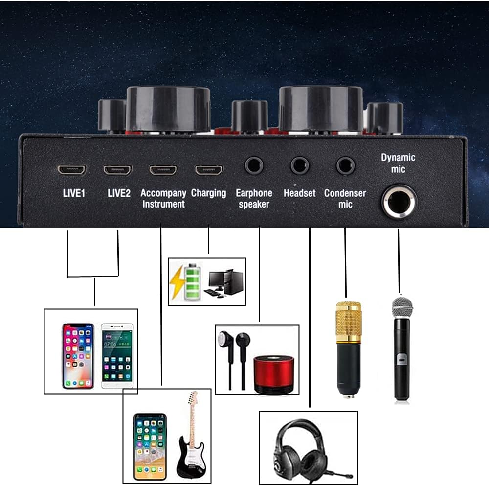 Podcast Equipment Bundle, BM-800 Recording Studio Package with Voice Changer, Live Sound Card - Audio Interface for Laptop Computer Vlog Living Broadcast Live Streaming YouTube TikTok (AM100-V8) Pack of 2