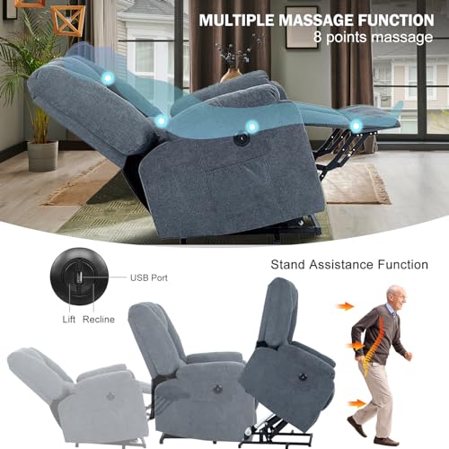Power Lift Recliner Chair for Elderly, Massage Lift Recliner with Heat & Vibration, Fabric Electric Lift Reclining Chairs for Home Living Room (Dark Brown)