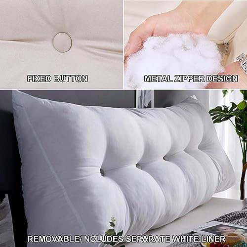 Triangular Reading Pillow Bed Backrest Large Bolster Cushion Headboard Wedge Pillow with Removable Cover and Two Large Side PocketsFor Neck & Lumbar Support(78x20x8in,White)