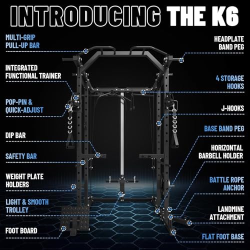Mikolo Power Cage, Power Rack with Cable Crossover System, 1500LBS Squat Rack with LAT Pull Down System, Workout Cage with Pulley System for Fitness Home Gym
