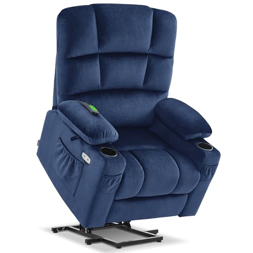 MCombo Large Dual Motor Power Lift Recliner Chair for Elderly, Massage and Heat, Lay Flat, Zero Gravity, Home Button, USB Port, Fabric 7680 (Large, Beige)