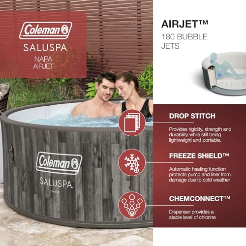 Coleman SaluSpa Napa AirJet 2 to 7 Person Inflatable Hot Tub Round Portable Outdoor Spa with 180 Soothing Jets with Cover, Gray