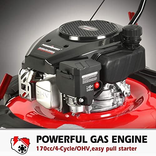 PowerSmart 21 in. Self Propelled Lawn Mower with Briggs and Stratton E550 140cc Gas Engine, 3-in-1 Mulch, Bag, Side Discharge Features, Adjustable Cutting Height, High Rear Wheels