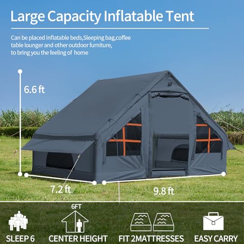 Inflatable Tent with Pump,4-6 Person Instant Glamping Camping Tents House, Easy Setup Blow Up Family Tents for 4 Seasons Waterproof Inflatable Tent for Camping with Mesh Windows.