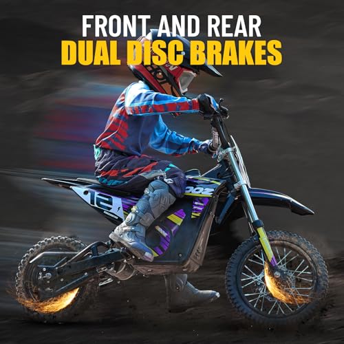 KOOZ HP112E 36V 1000W Electric Dirt Bike for Kids, 3 Speed Modes Teen Electric Motorcycle Up to 18 MPH & 15 Miles Long-Range, Dual Suspension & Disc Brake, 16" Sturdy Tire for Kids Teenagers, Orange