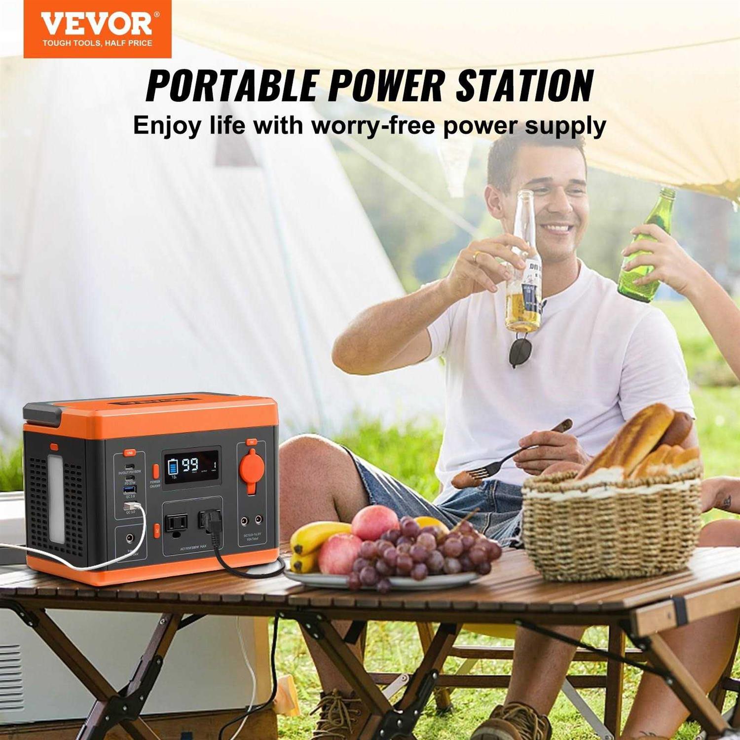 VEVOR Portable Power Station Solar Generator 296Wh 300w Backup Lithium Battery
