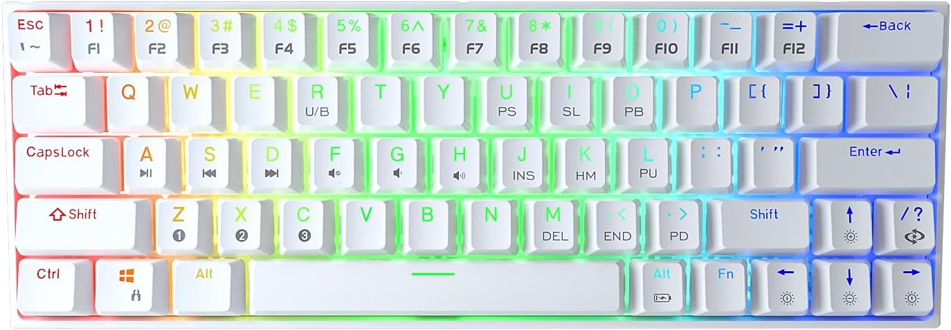DIERYA DK63 60% Keyboard with Dedicated Arrow Keys, Wireless Wired Mechanical Gaming Computer Keyboard True RGB LED Backlit Bluetooth 5.1 Programmable, Full Anti-Ghosting, 1900mAh Battery