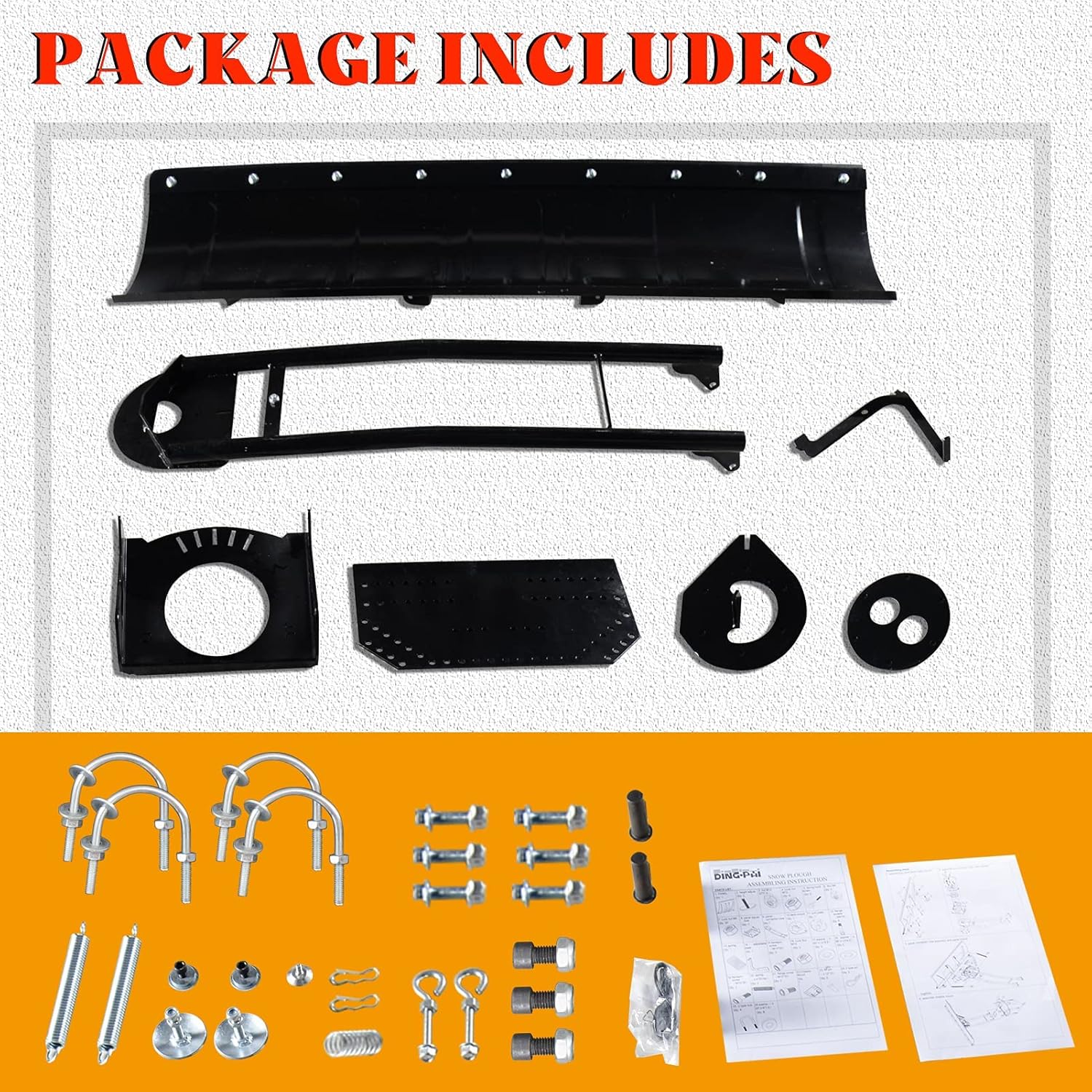 DING.PAI Universal Snow Plow Kit Heavy Duty Steel Square Push Snow Blade Adjustable for Pickup Trucks UTV ATV Arctic Cat Access Kawasaki Honda Aeon Crossland 50 Inch