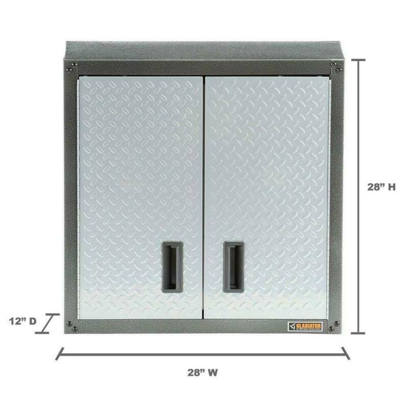 28-In Home Garage Storage Organizer Wall Mount Cabinet Tool Box Silver Tread