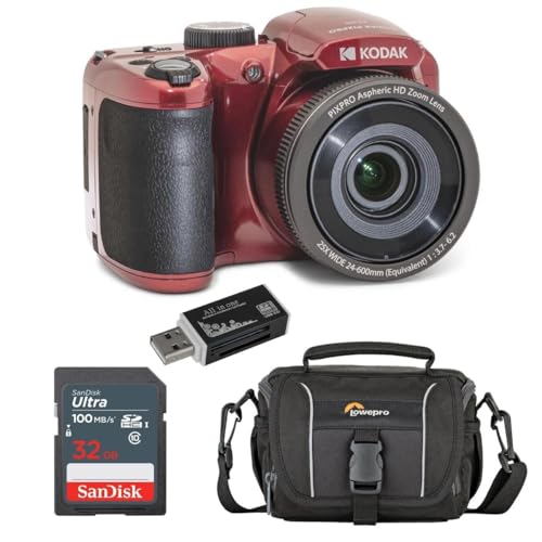 KODAK PIXPRO AZ255-RD 16MP Digital Camera 25X Optical Zoom 24mm Wide Angle Lens Optical Image Stabilization 1080P Full HD Video 3" LCD Vlogging Camera, with Bag & 32GB SD Card + Card Reader
