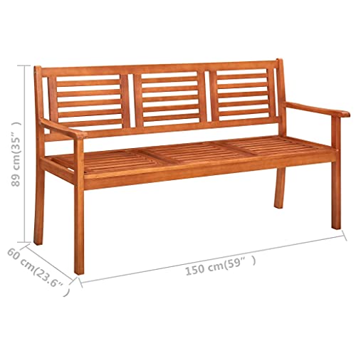 Patio Benches 3-Seater Patio Bench 59.1" Solid Eucalyptus Wood,Rustic Brown Eucalyptus Wood Patio Bench with Backrest for Outdoor Relaxation and Comfort Outdoor Furniture & Accessories