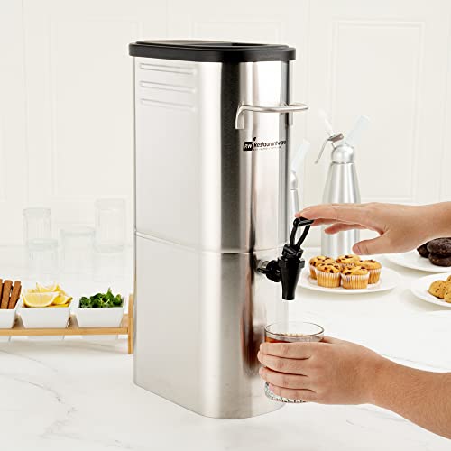 Restaurantware Bev Tek 3 Gallon Iced Tea Dispenser 1 Slim Design Iced Tea Server - No-Drip Spigot Cold & Hot Drink Friendly Silver 13/0 Stainless Steel Iced Beverage Dispenser With Handles