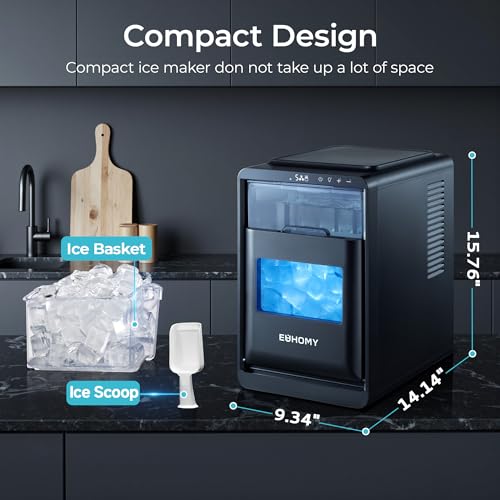 EUHOMY Crescent Ice Makers Countertop, 35Lbs/24H, 16Pcs in 12Mins, Auto Deep Cleaning, Timer, Portable Crescent Ice Maker Countertop with Crystal-Clear Ice Cubes for Home/Office/Party