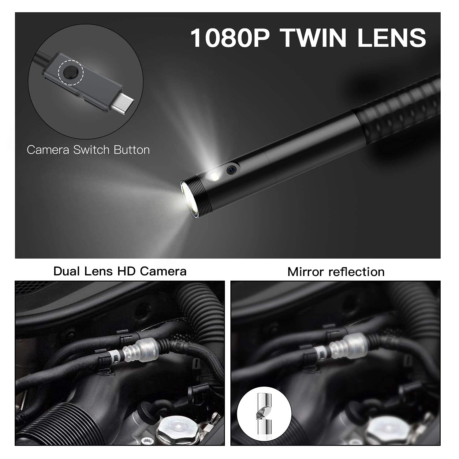50ft Dual Lens Inspection Camera with Light, Teslong Digital Home Borescope Tool, Video Endoscope, HD Scope Camera, 4.5 Screen, Long Flexible Probe, 1080p, Sewer, Plumbing, Pipe, Wall(Waterproof)