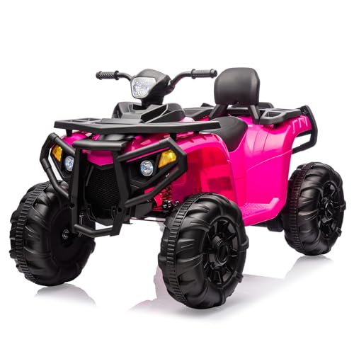 2 Seater Kids Ride On ATV 4 Wheeler Electric Vehicle for Big Kids Battery Powered Ride On Toy Car for Toddlers With Spring Suspension, Soft Start, LED Lights, High & Low Speed, Music, Black