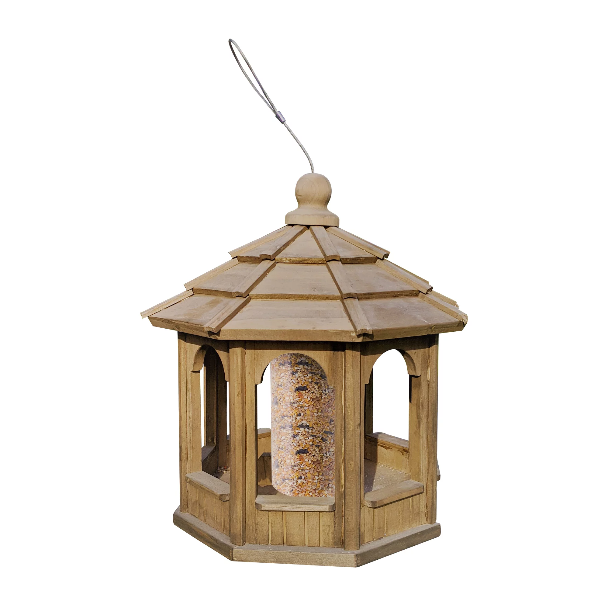 Deluxe Gazebo Bird Feeder, Solid Wood Wild Bird Feeder, Hanging Birdfeeder For Outdoors, 15 in Diameter