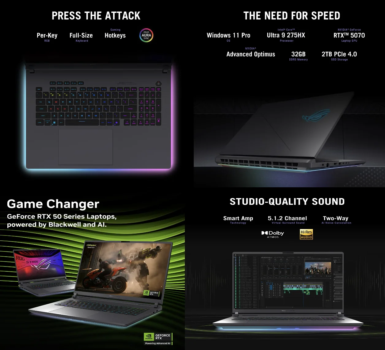 ASUS ROG Strix AI Gaming Laptop 18in 240Hz IPS WQXGA Display (Intel Ultra 9- 275HX, NVIDIA GeForce RTX 5070 8GB, 64GB DDR5, 4TB PCIe SSD, RGB KB, Thunderbolt 4, WiFi 7, Win 11 Pro) w/Premium Backpack