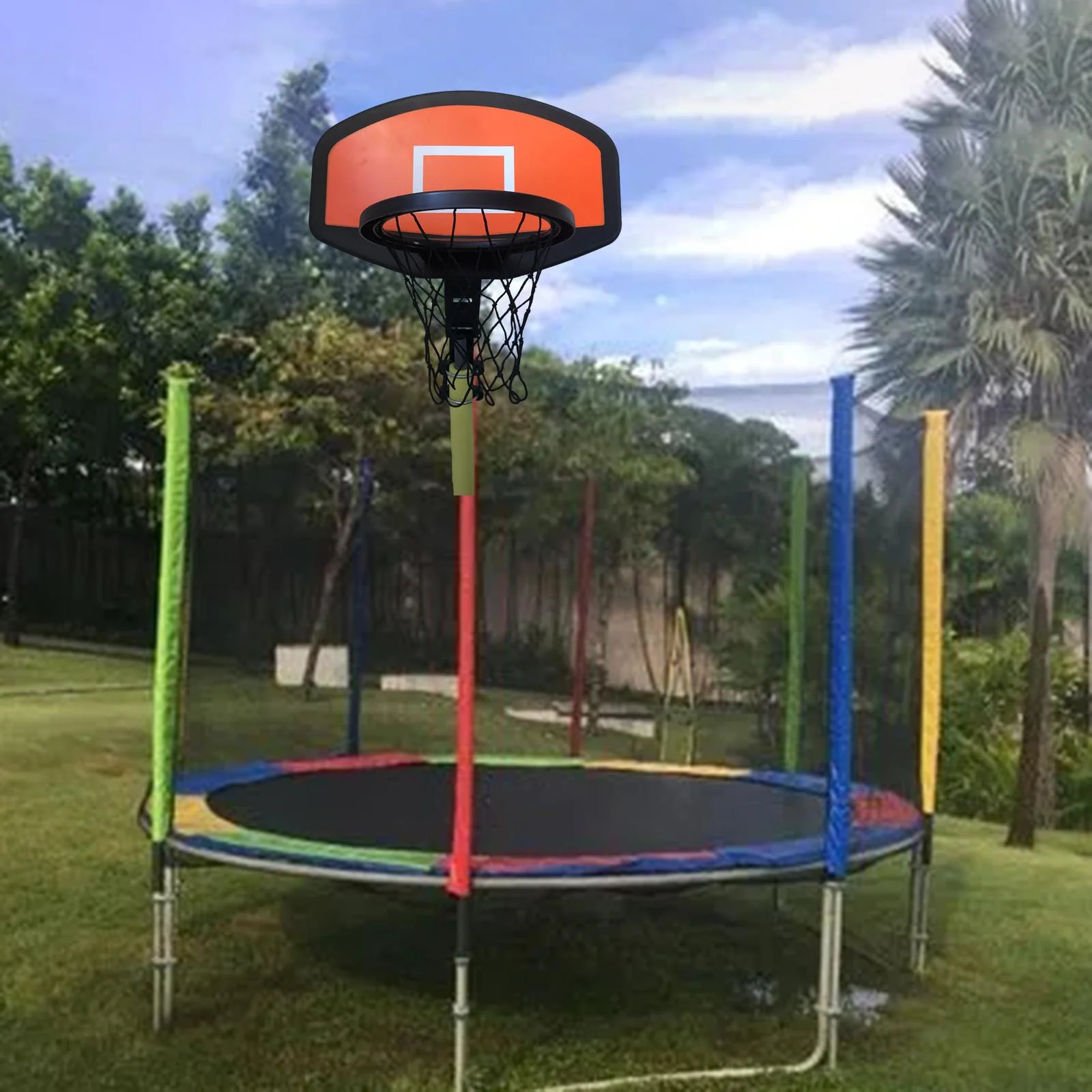 Basketball Hoop for Trampoline Basketball Backboard Toy Outdoor Sports Basketball Frame Trampoline Attachment for Curved Pole Outside Garden