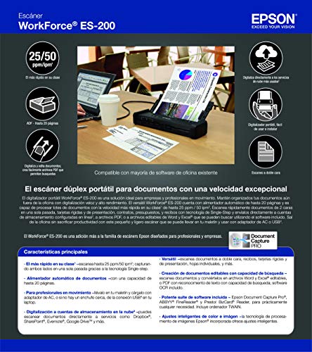 Epson - Workforce ES-C320W - Wireless Compact Desktop Document Scanner - 2-Sided Scanning and Auto Document Feeder - Paper and Card Scanner - Black