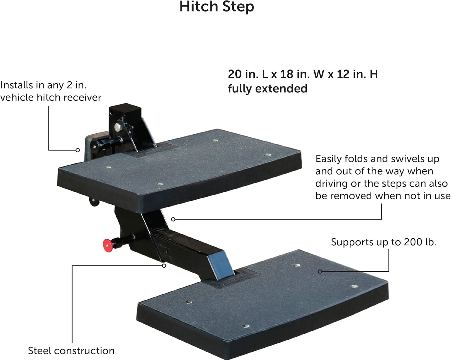 PetSafe Happy Ride Dog Hitch Step - Easy to Install on Any 2 Inch Vehicle Hitch - High-Traction Steps - Folds Down for Travel - Supports Pets up to 200 lb - Great for SUVs and Trucks