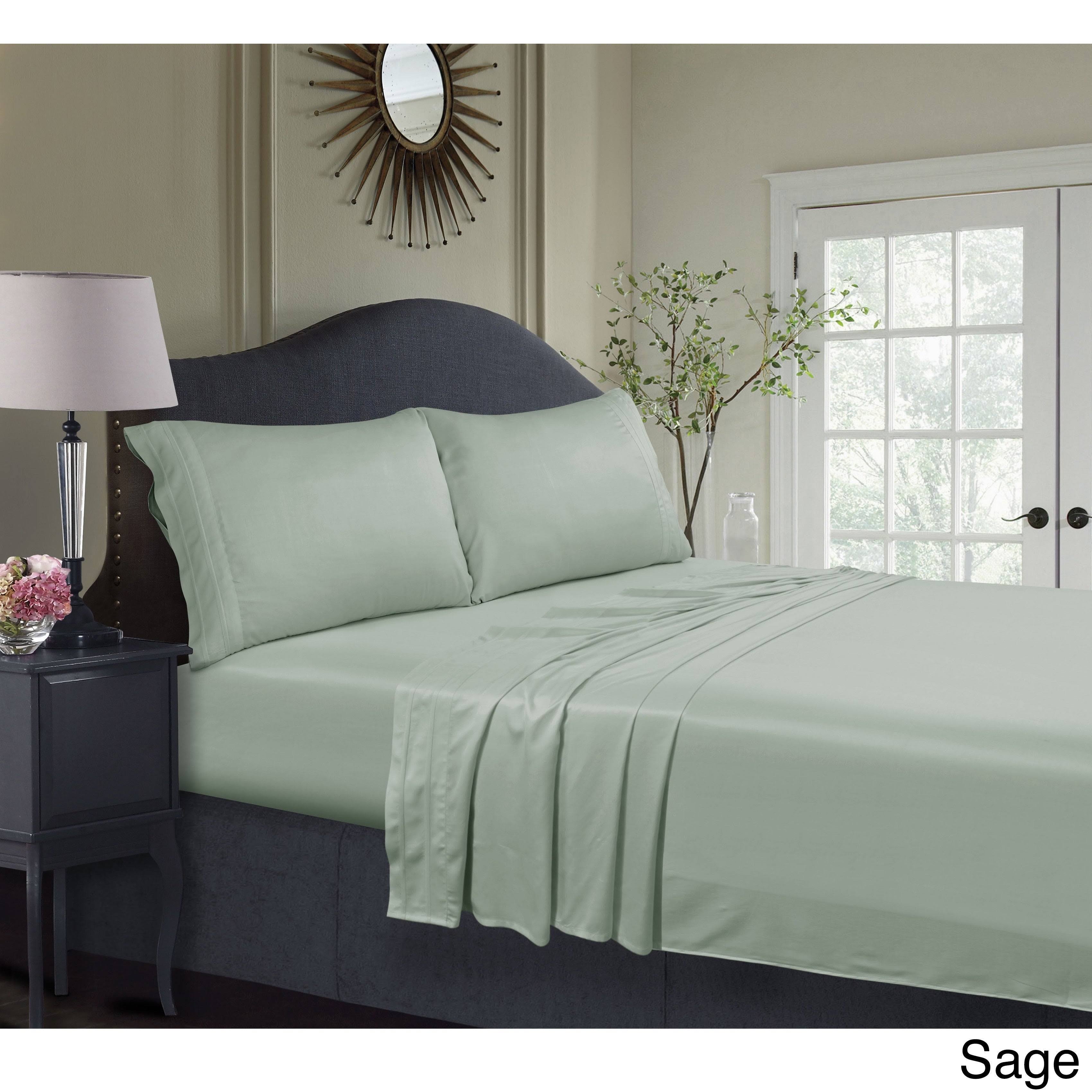 Tribeca Living Rayon from Bamboo 300 Thread Count Extra Deep Pocket Bed Sheet Set (Queen - Sage Green)