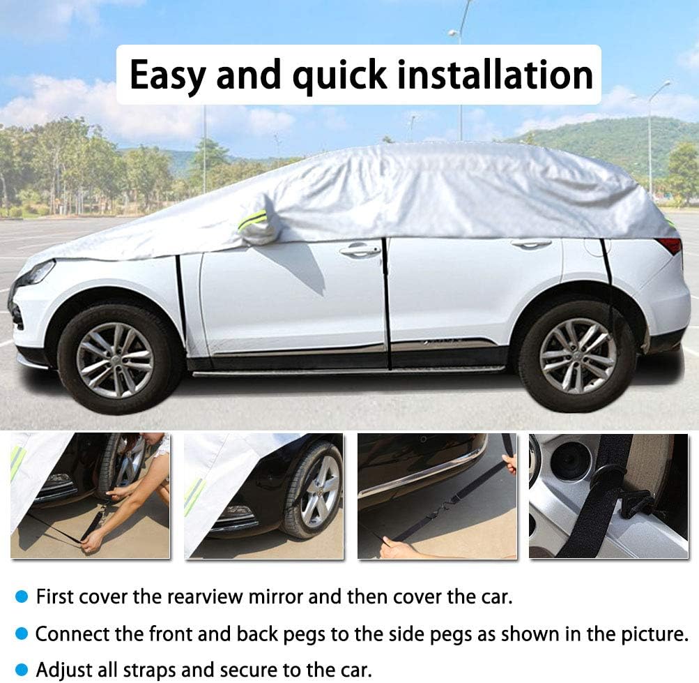Konnfeir Half Car Cover with Cotton All Weather Car Body Covers Outdoor Indoor for All Season Waterproof Windproof Dustproof Snowproof Universal Car Half Cover (Fit Hatchback Length 158'' to 173'')
