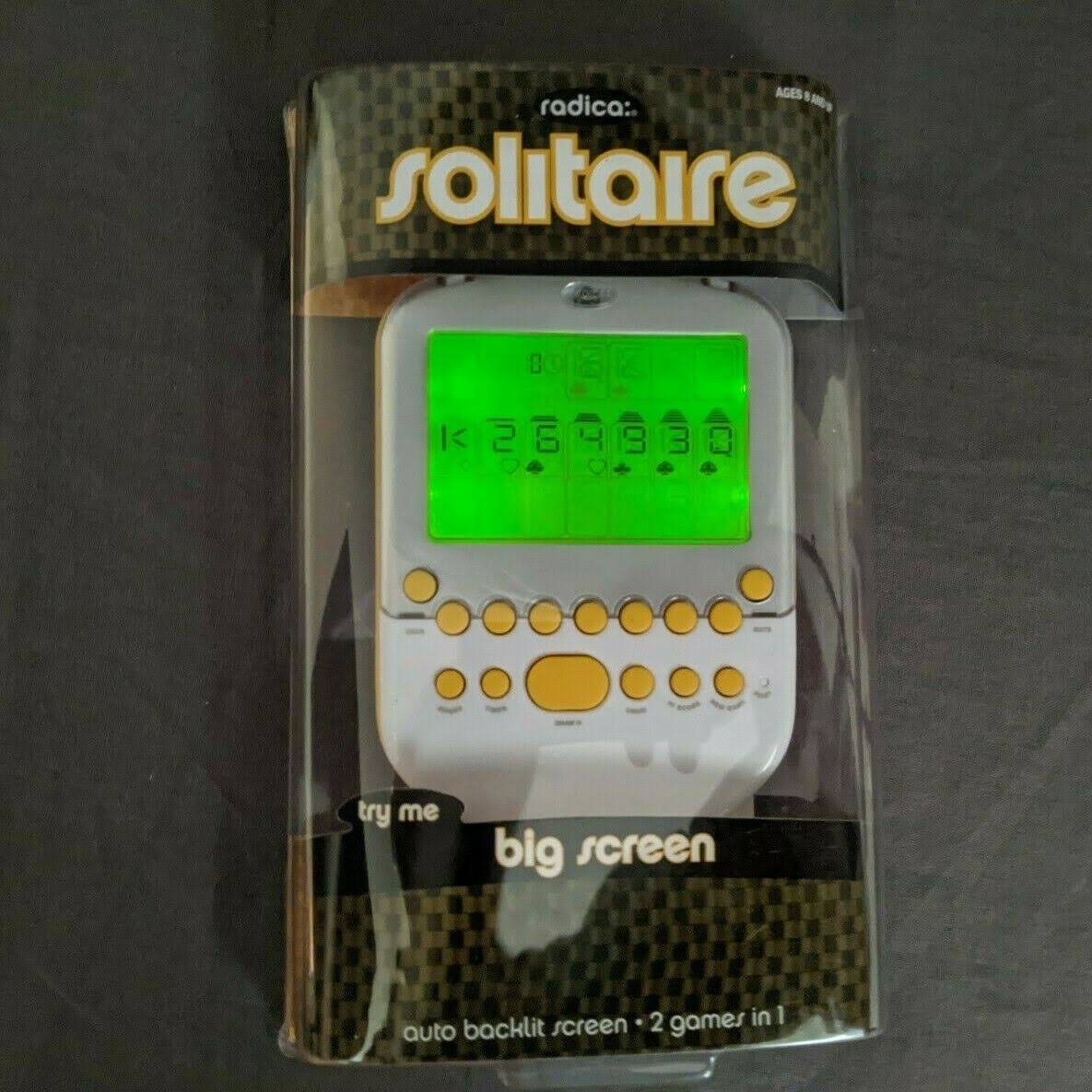Radica Big Screen Solitaire Electronic Handheld Game 2008 Yellow White