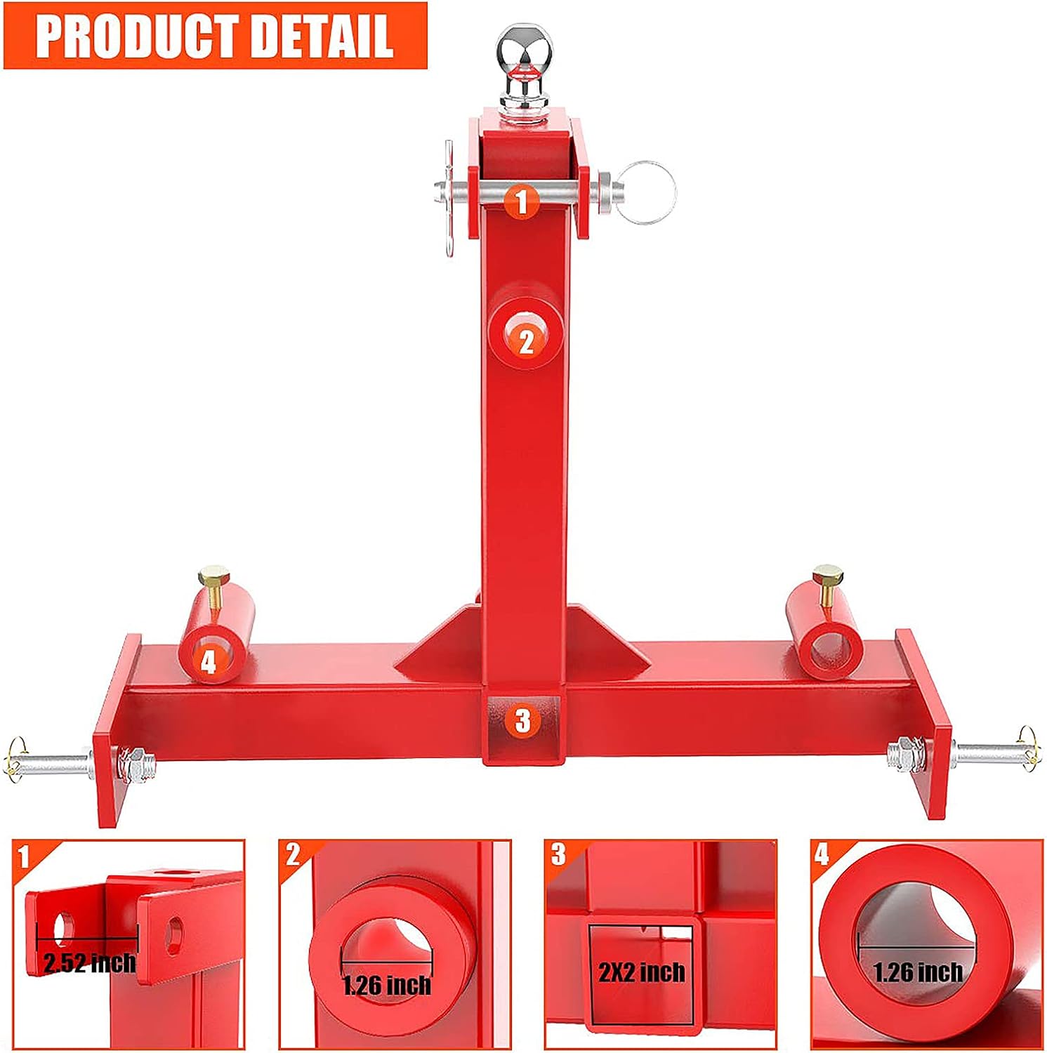 Sulythw 3 Point Trailer Hitch with 2" Receivers for Category 1 Tractors 3000lbs Capacity with Trailer Ball Gooseneck Drawbar Receivers
