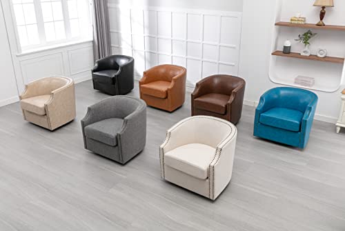Swivel Accent Chair Set of 2, Faux Leather Comfy Round Barrel Chair for Living Room, 360 Degree Club Chair for Nursery Bedroom Living Room Hotel Office, Brown